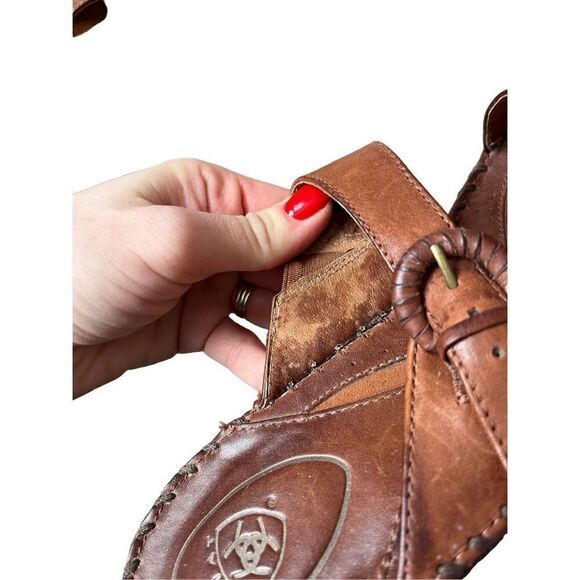 Ariat Leather Block Heel Peep Toe Brown Sandal Size 11B - Picture 11 of 11